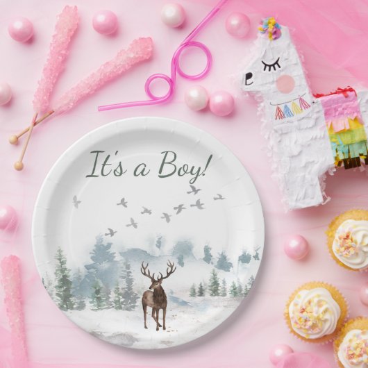 森林の森の国の鹿の少年の赤ちゃんシャワー ペーパープレート (パーティー)