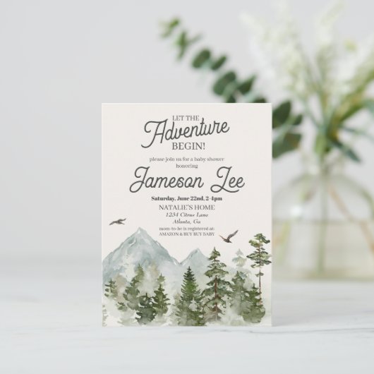 森林の森の赤ちゃんシャワー招待状 ポストカード (スタンド正面)
