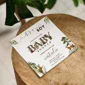 森林の森林の動物の緑の男の赤ちゃんシャワー 招待状