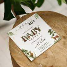 森林の森林の動物の緑の男の赤ちゃんシャワー