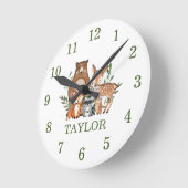 森林の森林の動物は鹿のキツネフクロウ数字 ラウンド壁時計 (傾斜)