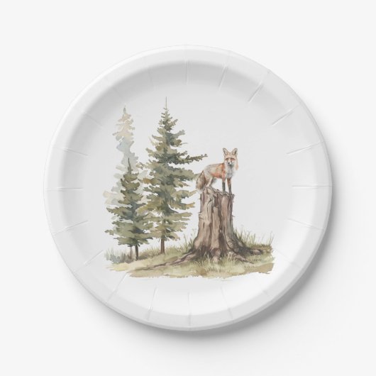 森林の森林動物 | キツネベビーシャワー ペーパープレート (正面)
