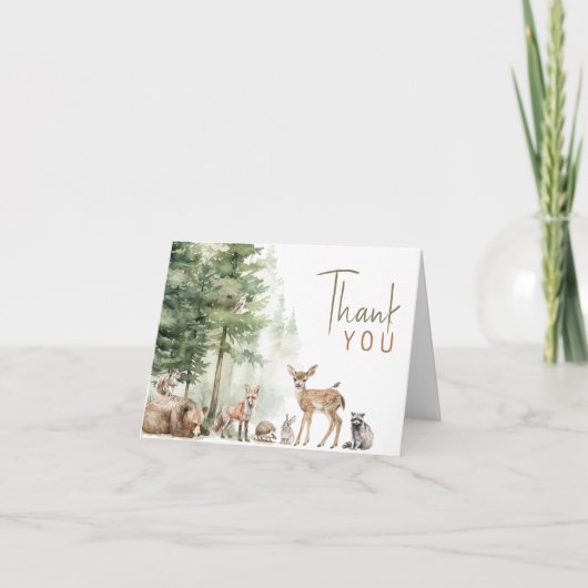 森林の森林動物 | 折り曲げ誕生日 サンキューカード (正面)