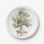 森林の森林動物 | 鹿ファミリー赤ちゃんシャワー ペーパープレート (正面)
