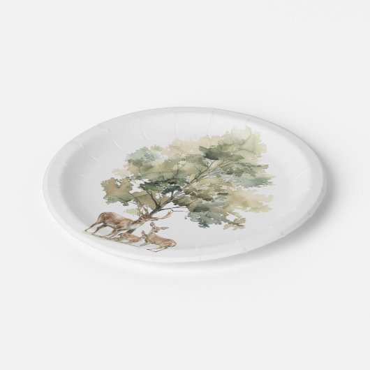 森林の森林動物 | 鹿ファミリー赤ちゃんシャワー ペーパープレート (アングル)