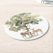 森林の森林動物 | 鹿ファミリー赤ちゃんシャワー ラウンドペーパーコースター (アングル)