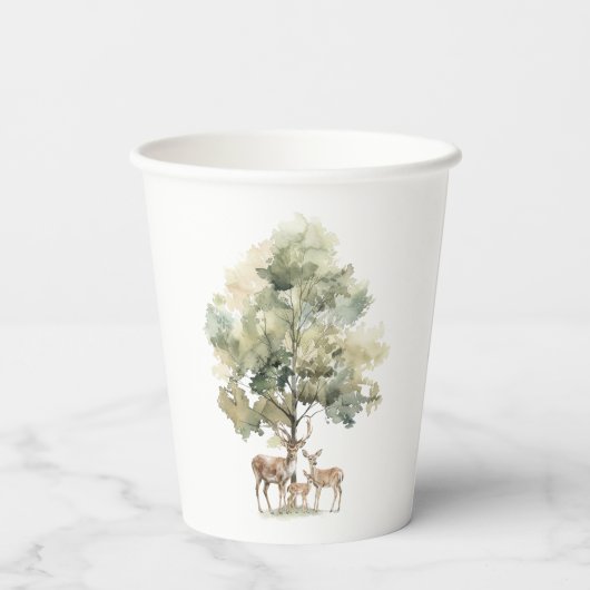 森林の森林動物 | 鹿ファミリー赤ちゃんシャワー 紙コップ (裏面)