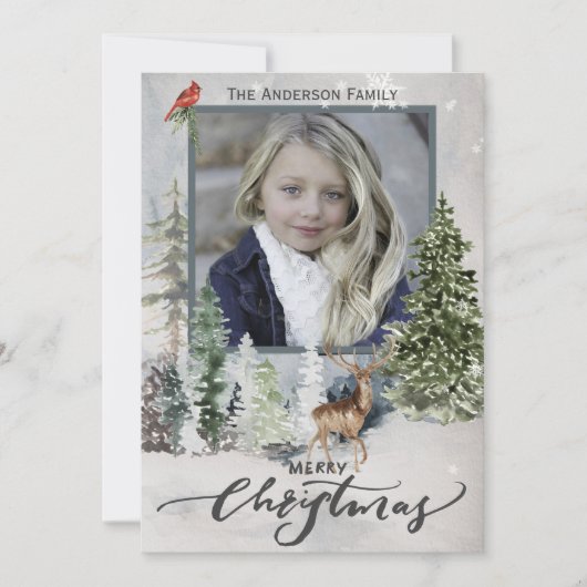 森林の森林地帯のクリスマス写真 シーズンカード (正面)
