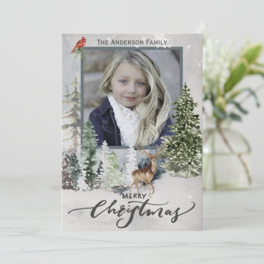 森林の森林地帯のクリスマス写真 シーズンカード (スタンド正面)