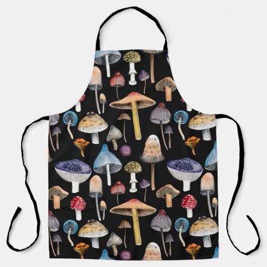 森林の植物：水色のキノコ、離れパター エプロン (正面)