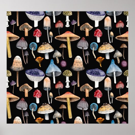 森林の植物：水色のキノコ、離れパター ポスター (正面)