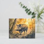 森林の水の色の野生絵を描の猪 ポストカード (スタンド正面)