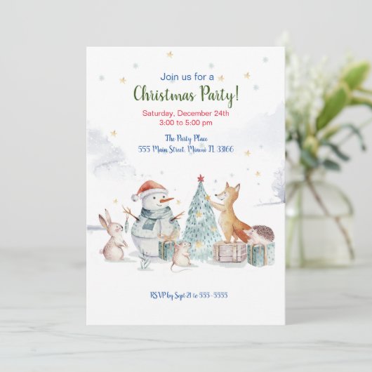 森林の水彩クリスマスツリーパーティの招待状 招待状 (スタンド正面)