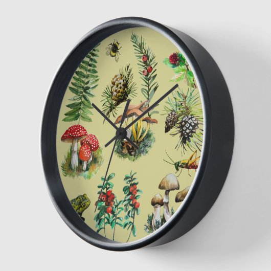 森林の生活、水の色絵を描、野生のキノコ 壁時計 (傾斜)
