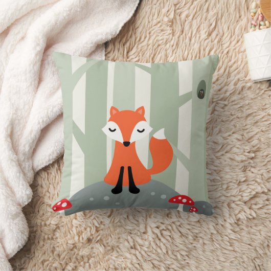 森林の石に坐っているかわいい孤 クッション (ブランケット)