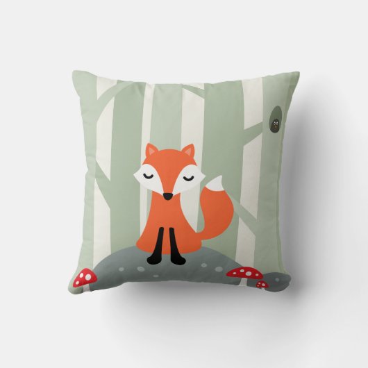 森林の石に坐っているかわいい孤 クッション (裏面)