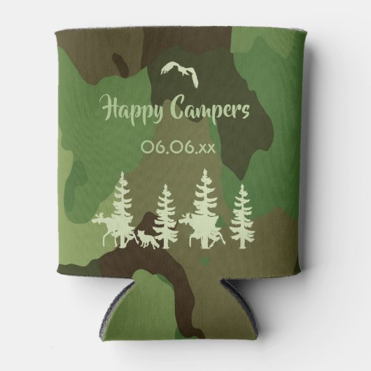 森林の緑のハンターカモフラージュと野生生物のプリント 缶クーラー (正面)