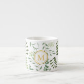 森林の緑の植物の葉パターン エスプレッソカップ (正面)