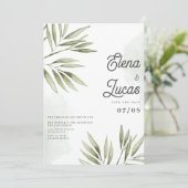 森林の緑の熱帯水葉色結婚の 招待状 (スタンド正面)