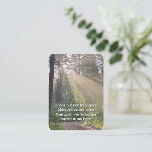 森林の荒野を通る記念写真日差し 名刺 (スタンド正面)