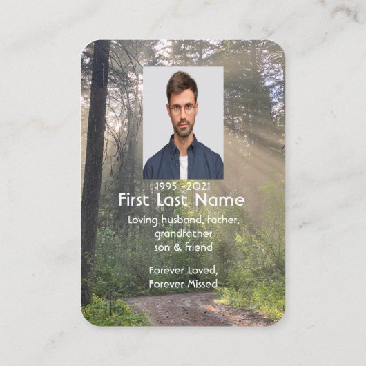 森林の荒野を通る記念写真日差し 名刺 (裏面)