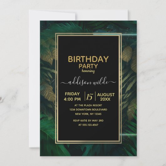 森林の葉っぱに隠れる虎 招待状 (正面)