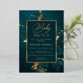 森林の葉緑の実在ベビーと金ゴールドフォイル 箔招待状 (立ち正面)