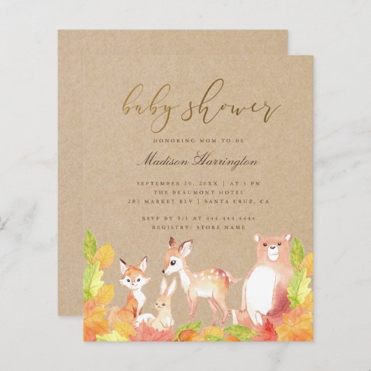 森林の赤ちゃんシャワーの予算ウッドランドの友人 (正面/裏面)