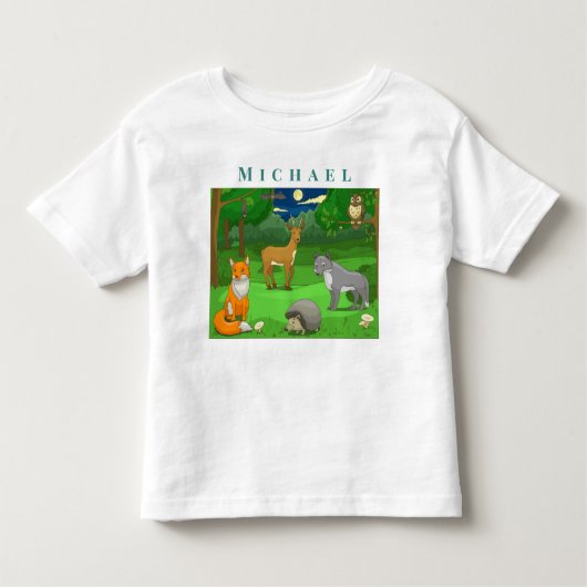 森林の風景で野生動物をパーソナライズ トドラーTシャツ (正面)