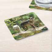 森林の2匹のオオカミ スクエアペーパーコースター (アングル)