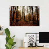 森林を通した朝の太陽光線 ポスター (ホームオフィス)