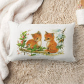 森林アカギツネおよび鳥のクリスマスの雪場面 ランバークッション (ブランケット)