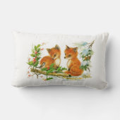 森林アカギツネおよび鳥のクリスマスの雪場面 ランバークッション (裏面)