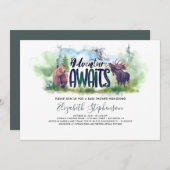 森林アドベンチャーボーイ国クマ鹿の赤ちゃんシャワー 招待状 (正面/裏面)