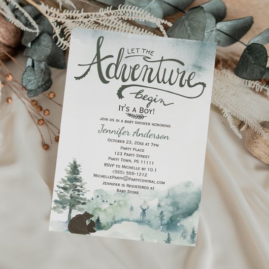森林アドベンチャーボーイ国クマ鹿の赤ちゃんシャワー 招待状
