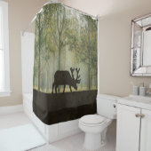 森林イラストレーションのアメリカヘラジカ シャワーカーテン (インサイチュ)