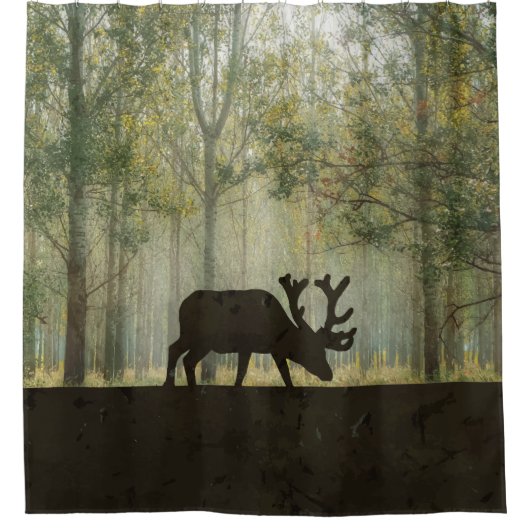 森林イラストレーションのアメリカヘラジカ シャワーカーテン (正面)