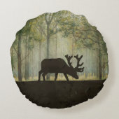 森林イラストレーションのアメリカヘラジカ ラウンドクッション (裏面)
