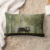 森林イラストレーションのアメリカヘラジカ ランバークッション (ブランケット)