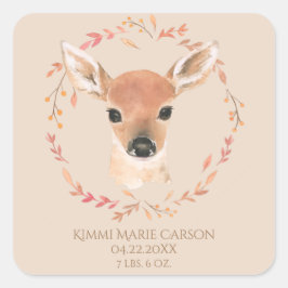 森林ウッドランドアニマルズウォーター色シンプル誕生 スクエアシール