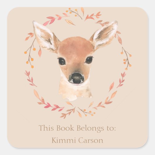 森林ウッドランド動物水彩ミニマルCl スクエアシール (正面)