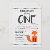 森林キツネのシェブロンの男の子の最初誕生日の招待 招待状 (正面/裏面)