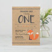 森林キツネのシェブロンの男の子の最初誕生日の招待 招待状 (スタンド正面)