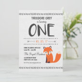 森林キツネのシェブロンの男の子の最初誕生日の招待 招待状 (スタンド正面)