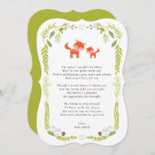 森林キツネのベビーシャワーは詩が付いているノート感謝していしています サンキューカード (正面/裏面)