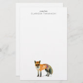 森林キツネの水彩画|はあなたの名前を加えます 便箋 (正面/裏面)