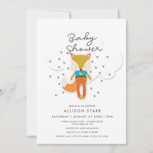 森林キツネの男の子のベビーシャワーの招待状 招待状 (正面)