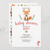 森林キツネ及び森林動物のベビーシャワーの招待 招待状 (正面/裏面)