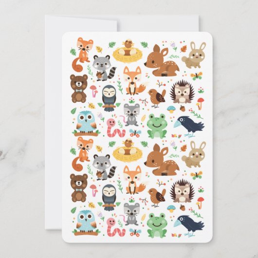 森林キツネ及び森林動物のベビーシャワーの招待 招待状 (裏面)