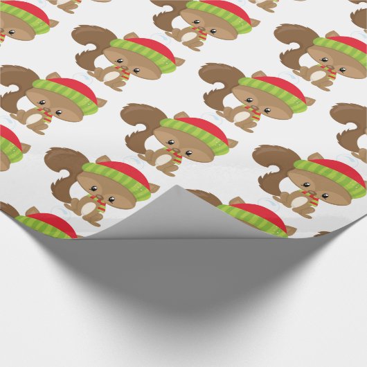 森林クリスマスの休日のリスのパーティーの覆い ラッピングペーパー (角)